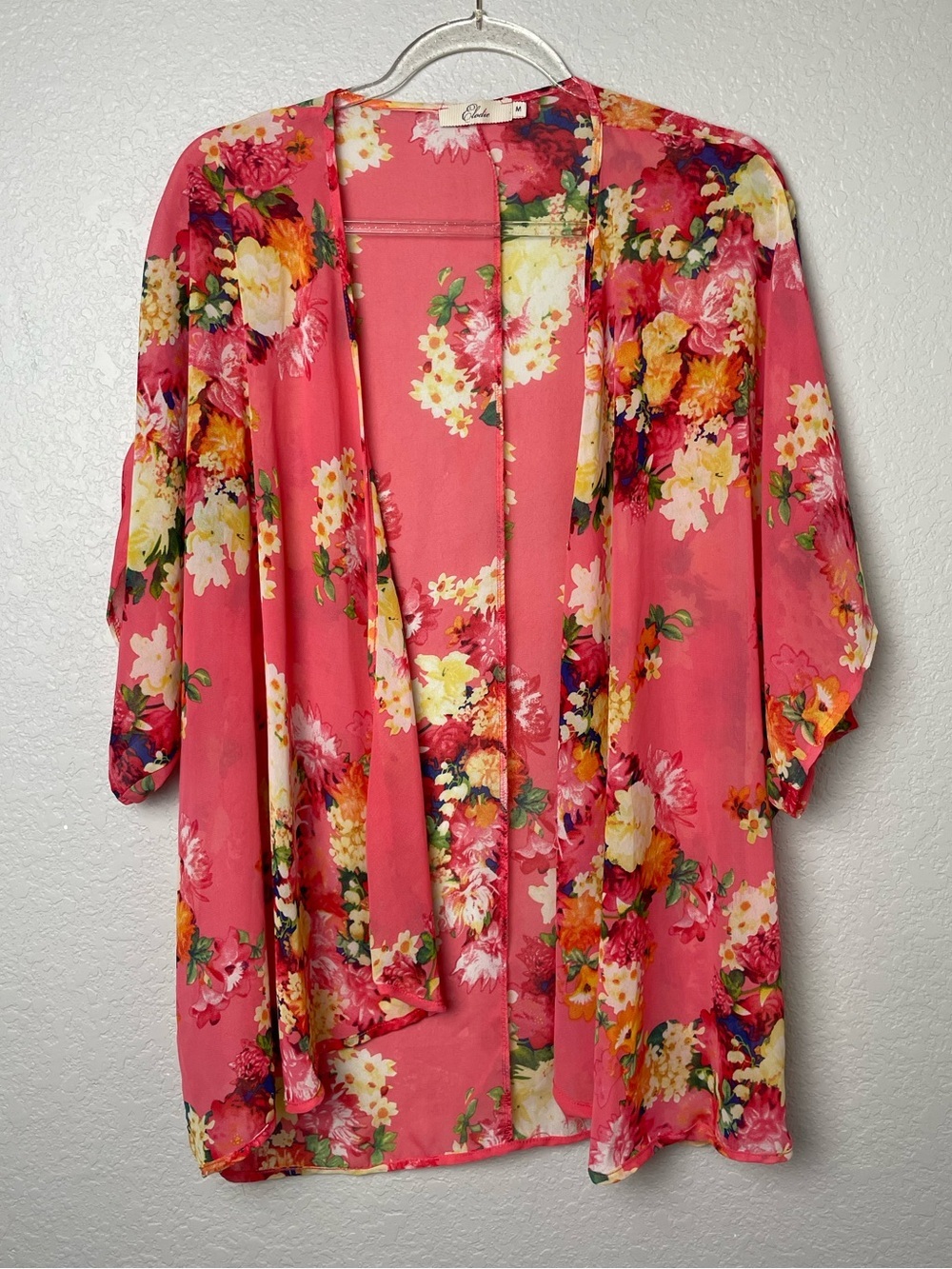 Elodie Coral Pink Floral Sheer Kimono Size M